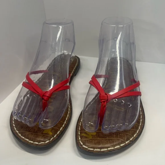 Sam Edelman Gerianne Leather Flip Flops Thongs Size 6 - Red LEATHER Classic Boho - Picture 4 of 11